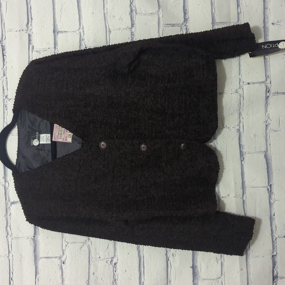 First Option Brown and Black Crop Cardigan Sweater Women's Size Medium NWT